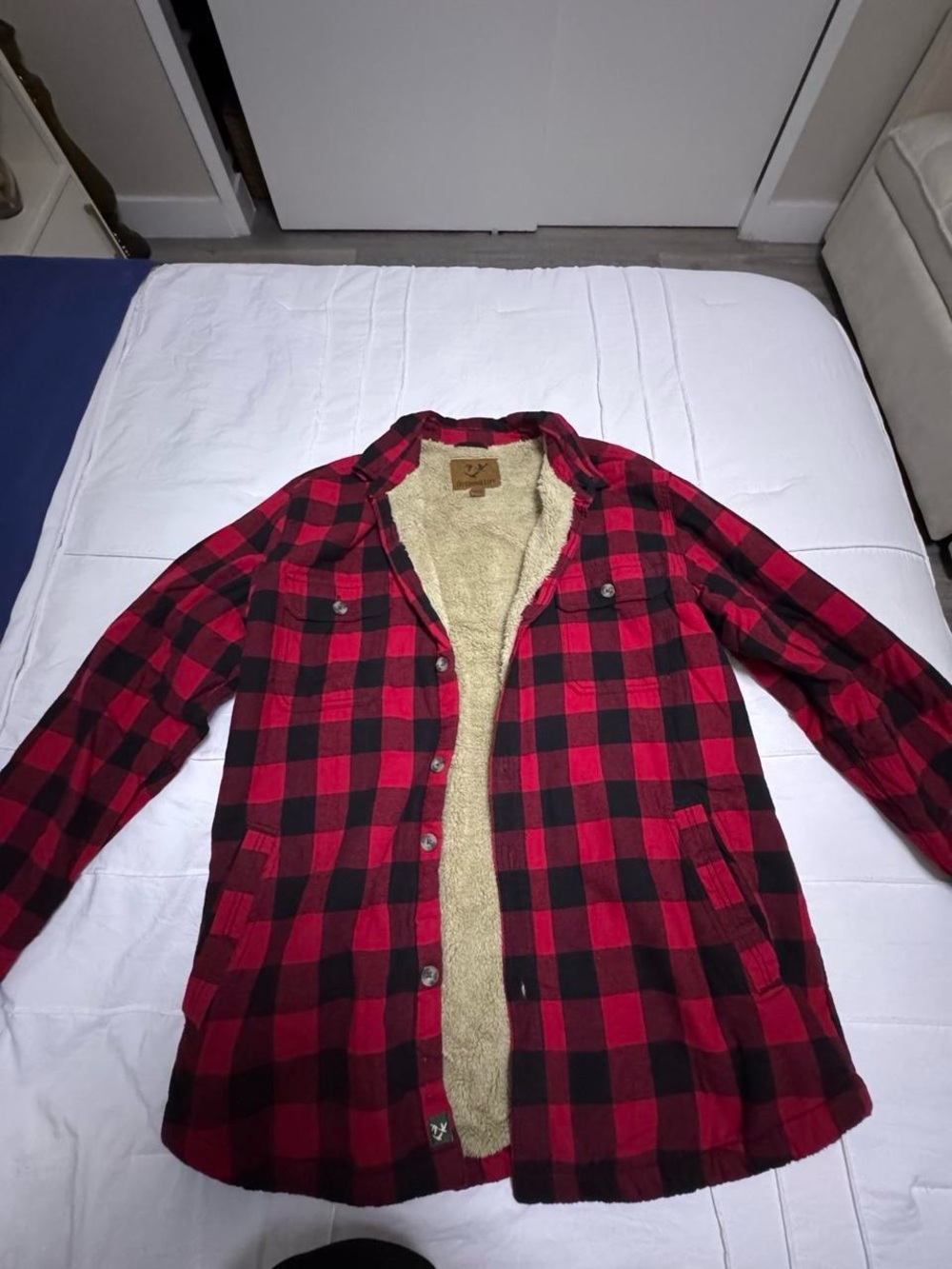 Outdoor Life Red and Black Buffalo Plaid Sherpa-Lined Shirt Jacket